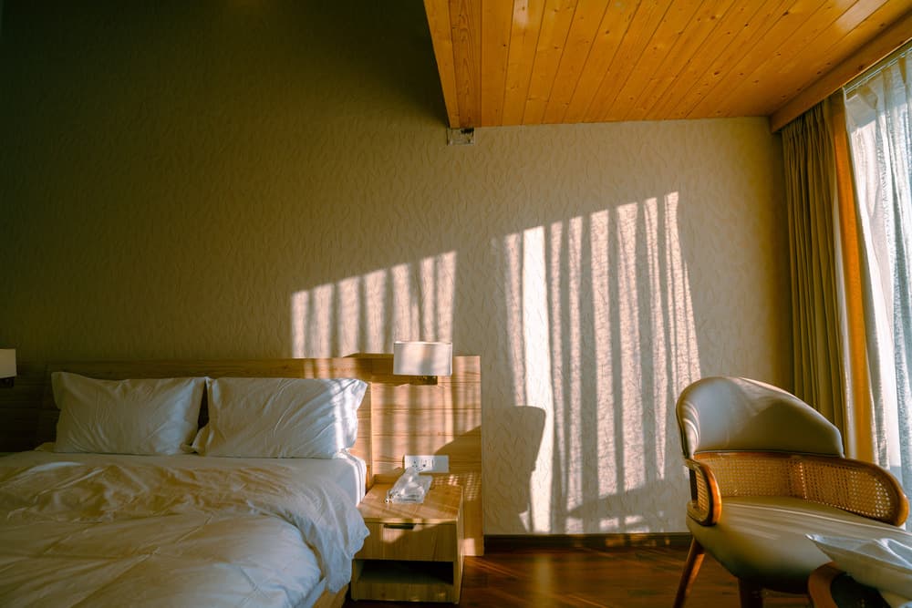 Evening light through curtains