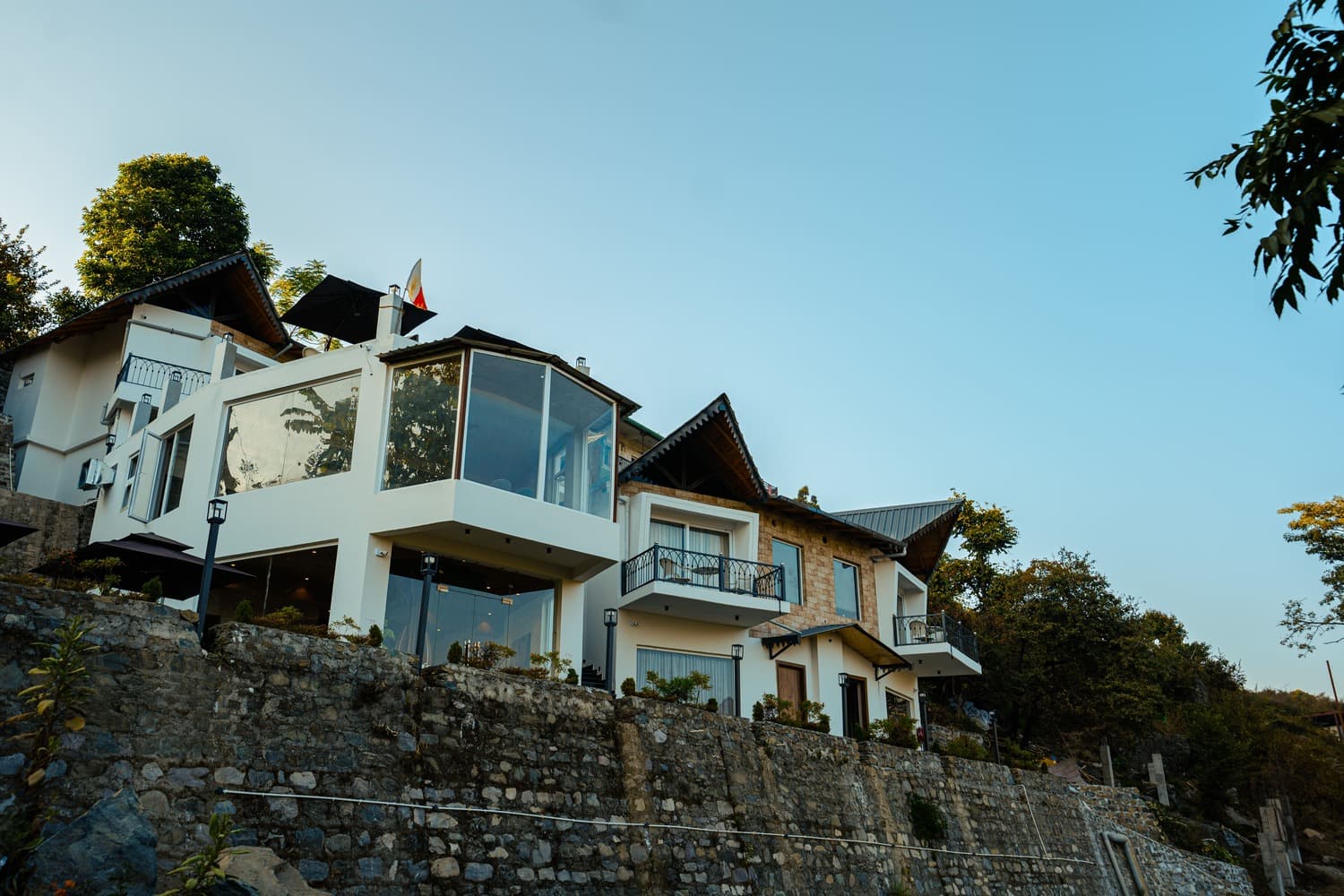 The Barns Resort terraced into the hillside at dusk